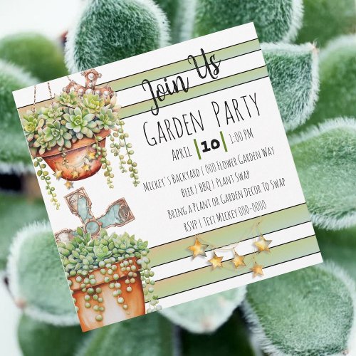 String of Pearls Succlents and Rustic Garden Decor Invitation