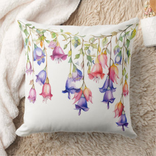 STRING OF PRETTY WATERCOLOR COLORFUL FLOWERS THROW PILLOW