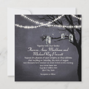 String of Twinkle Lights Rustic Outdoor Night Tree Invitation