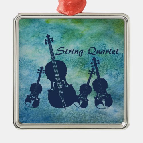 String Quartet on Blue Metal Ornament