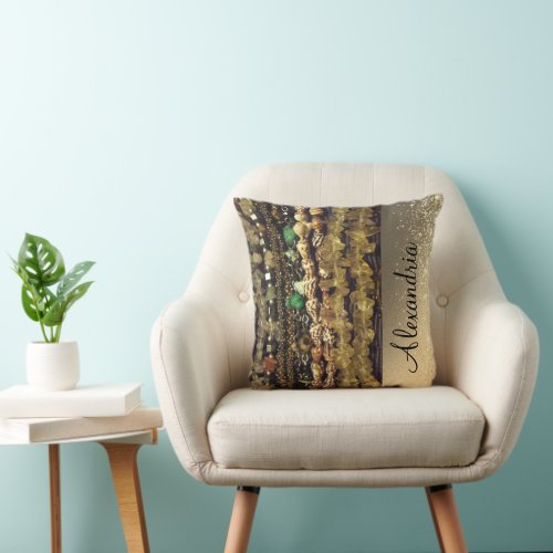  Stringed Beads Crystals and Shells Personalized  Throw Pillow