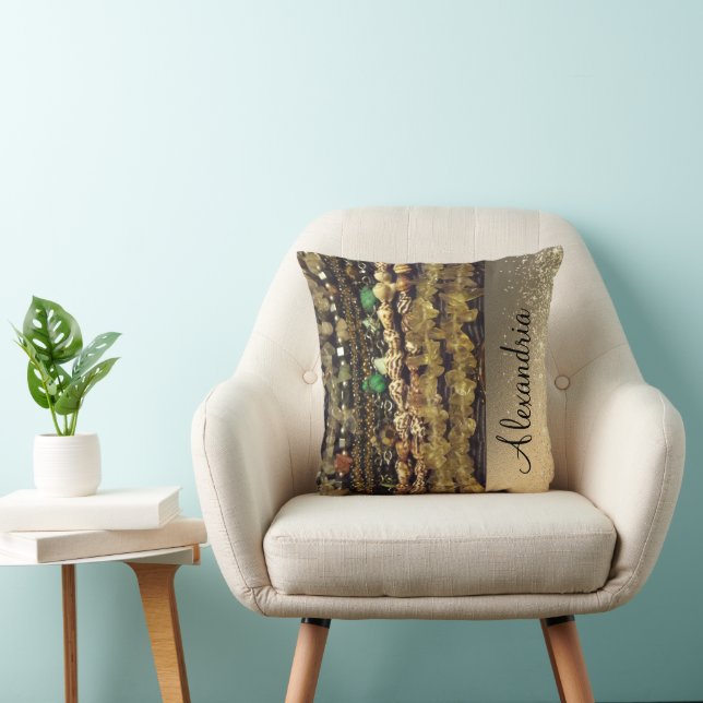  Stringed Beads Crystals and Shells Personalized  Throw Pillow (Chair)