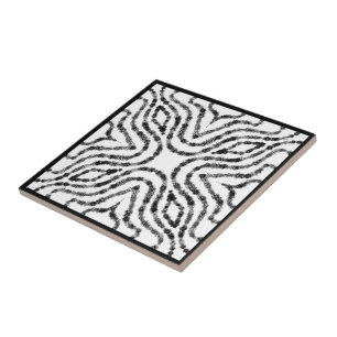 Stringed Black Spotted Boxes On White Modern Art Ceramic Tile