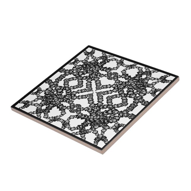 Stringed Gray Moons In Black Boxes Modern Art Ceramic Tile (Side)