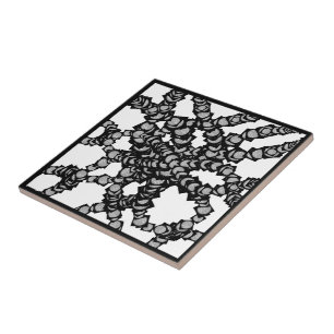 Stringed Gray Moons In Black Boxes Modern Art Ceramic Tile