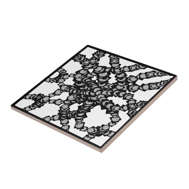 Stringed Gray Moons In Black Boxes Modern Art Ceramic Tile (Side)
