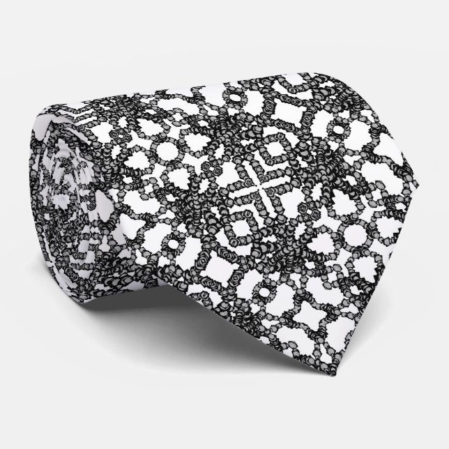 Stringed Gray Moons In Boxes Modern Art Neck Tie (Rolled)
