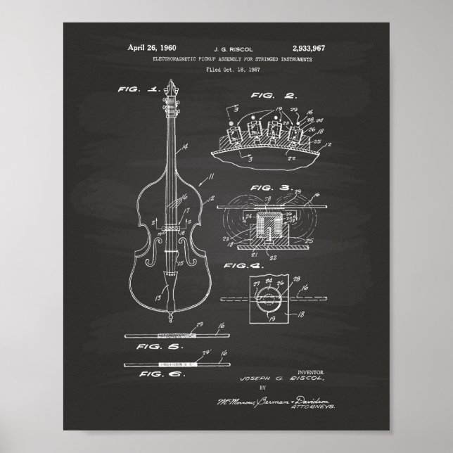 Stringed Instruments 1960 Patent Art Chalkboard Poster (Front)