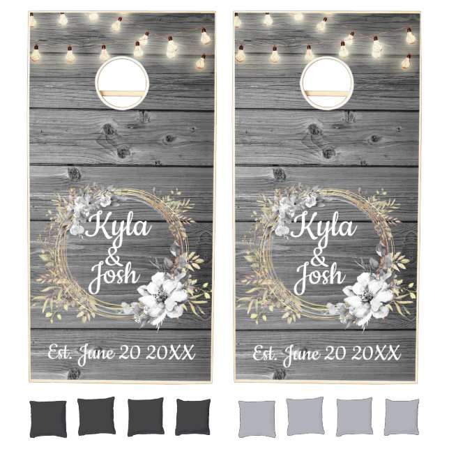 Stringed Lights Wreath Rustic Wedding Cornhole Set (Set)