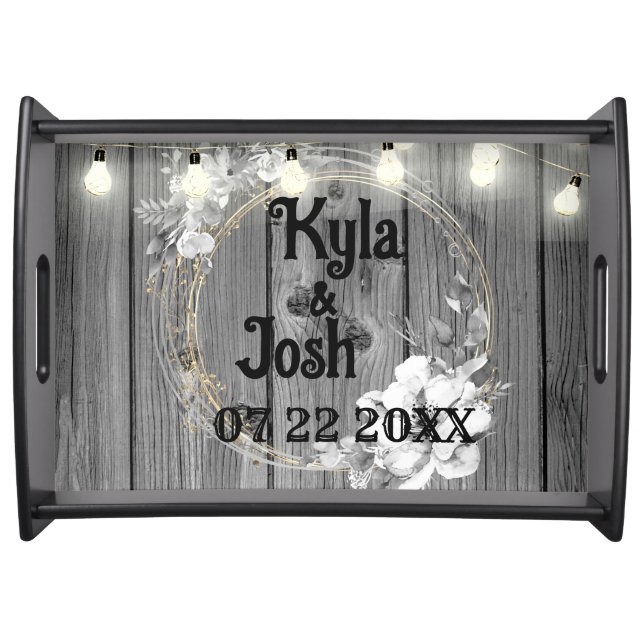 Stringed Lights Wreath Rustic Wedding  Serving Tray (Front)