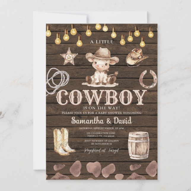 Stringlight Cowboy is on the Way Baby Shower  Invitation (Front)