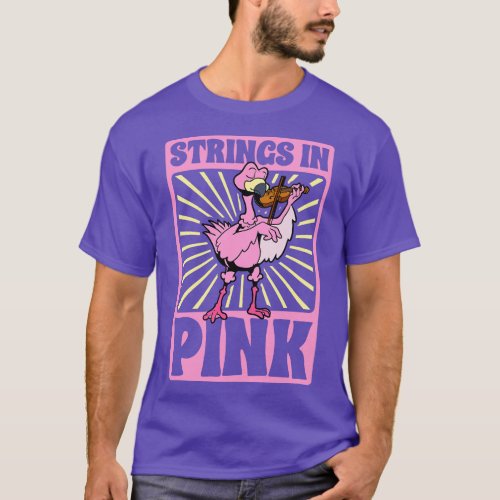 Strings in pink flamingo on violin T_Shirt