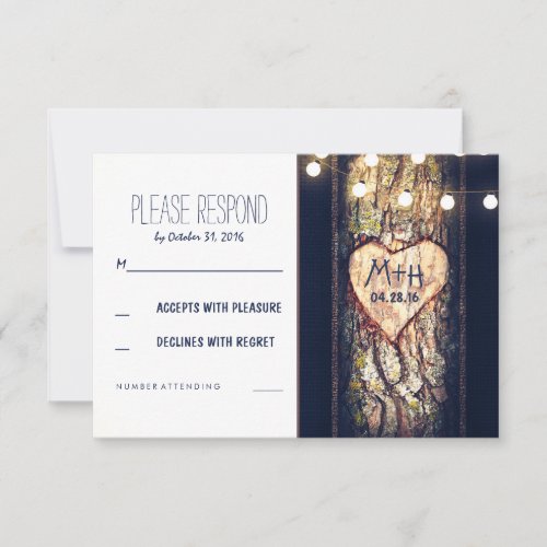 Strings of Lights Carved Heart Wedding RSVP Cards