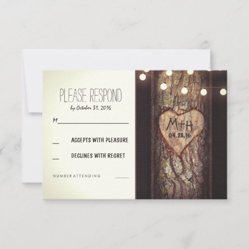 Strings of Lights Carved Heart Wedding RSVP Cards