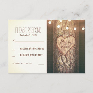 Strings of Lights Carved Heart Wedding RSVP Cards
