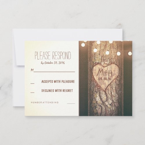 Strings of Lights Carved Heart Wedding RSVP Cards