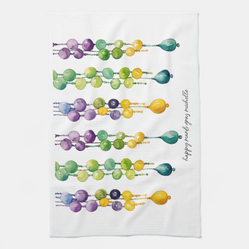 Strings of Mardi Gras Beads in Watercolor Kitchen Towel