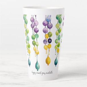 Strings of Mardi Gras Beads in Watercolor Latte Mug