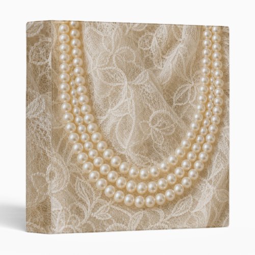 Strings of Pearls on Ivory Lace 3 Ring Binder