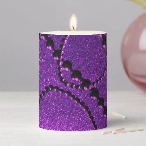 Strings of Pearls on Metallic Purple Pillar Candle