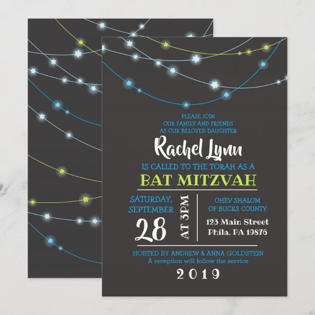 STRINGS OF STARS Bar Bar Mitzvah Invitation (Front/Back)