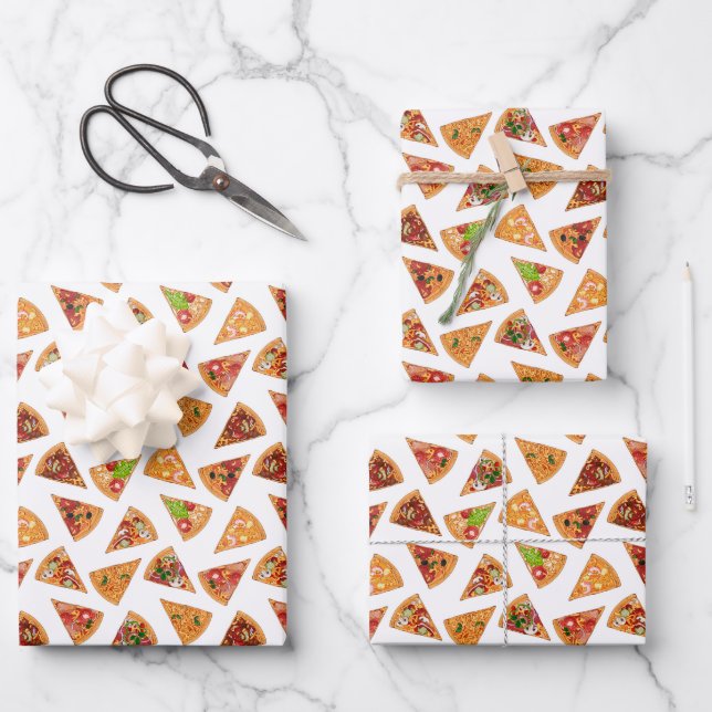 stringy tiled cheese pizza party  wrapping paper sheets (Front)