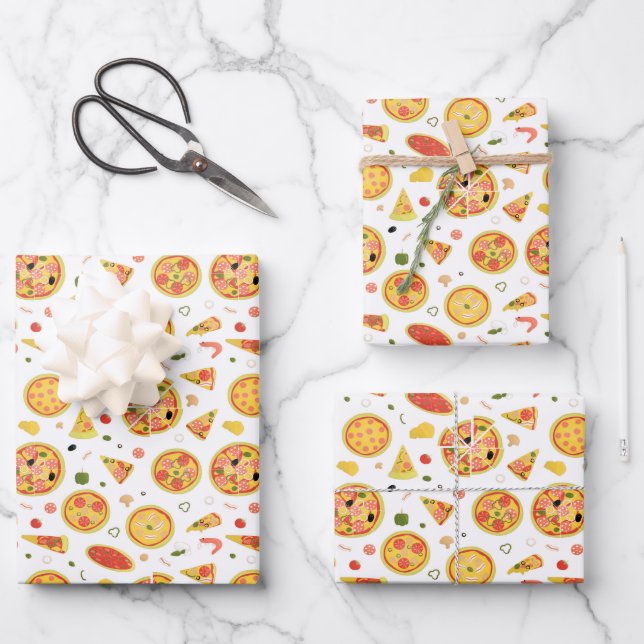 stringy tiled pizza party pattern wrapping paper sheets (Front)