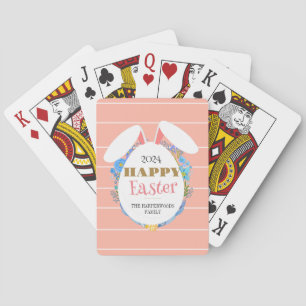 Strip Floral Simple Elegant Easter Bunny Family Poker Cards
