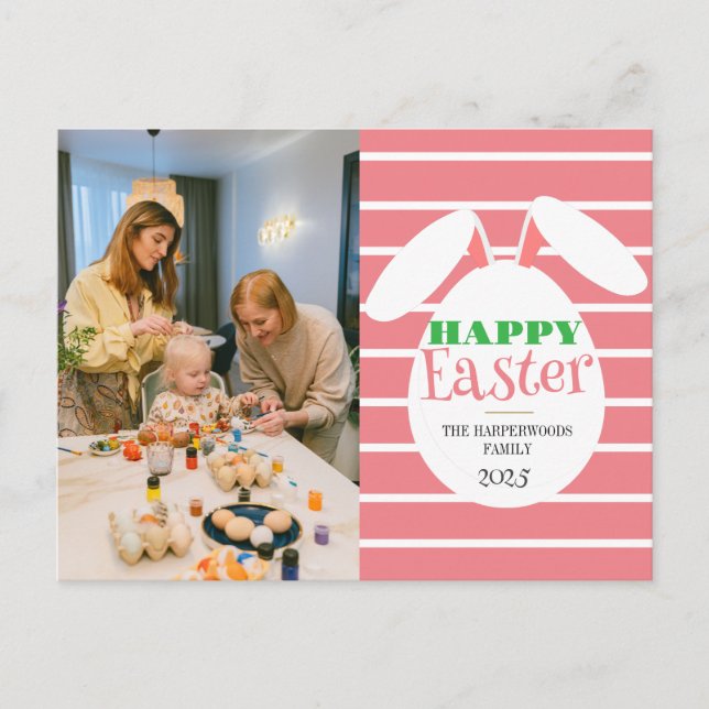 Strip Simple modern Blessings Easter family photo Holiday Postcard (Front)