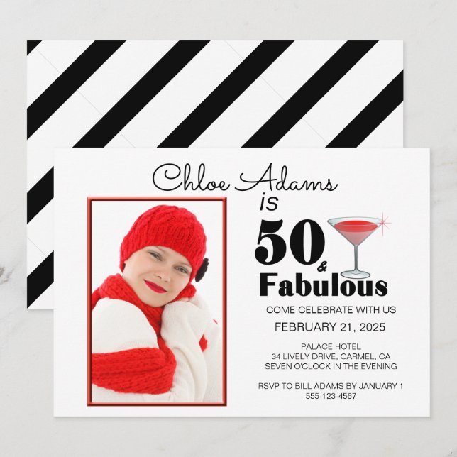 Stripe 50 & Fabulous 50th Birthday Personalized In Invitation (Front/Back)