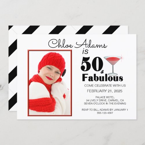 Stripe 50  Fabulous 50th Birthday Personalized In Invitation