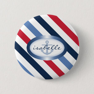 Stripe and Anchor Personalized Nautical Pattern Button