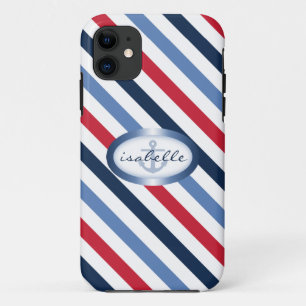 Stripe and Anchor Personalized Nautical Pattern iPhone 11 Case