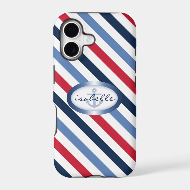 Stripe and Anchor Personalized Nautical Pattern Iphone Case (Back)