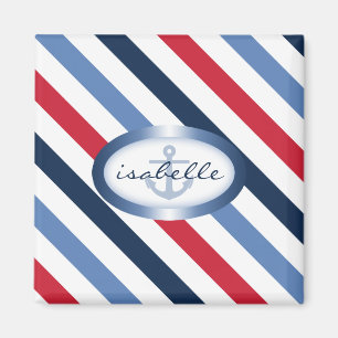Stripe and Anchor Personalized Nautical Pattern Magnet
