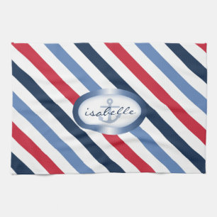 Stripe and Anchor Personalized Nautical Pattern Towel
