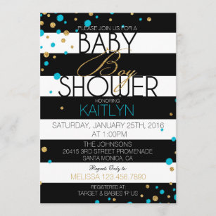 Stripe and Glitter Dots Baby Shower Invitation