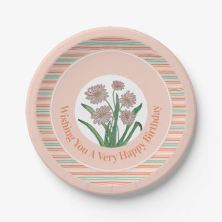 Stripe And Peach Floral  Paper Plates