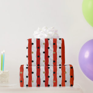 Stripe and Polka Dots on Sheen Red Satin Wrapping Paper