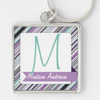 Stripe And Ribbon Custom Keychain by wrkdesigns at Zazzle