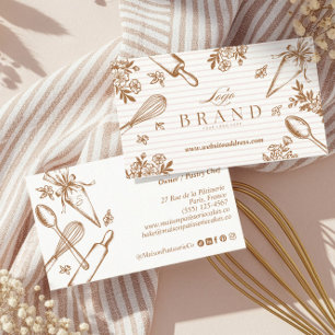 Stripe Baking Utensil Pastry Cake Bakery Shop Logo Business Card