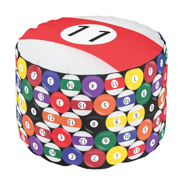 Stripe Billiard Balls #11 Collect all 15 Pouf (Angled Front)