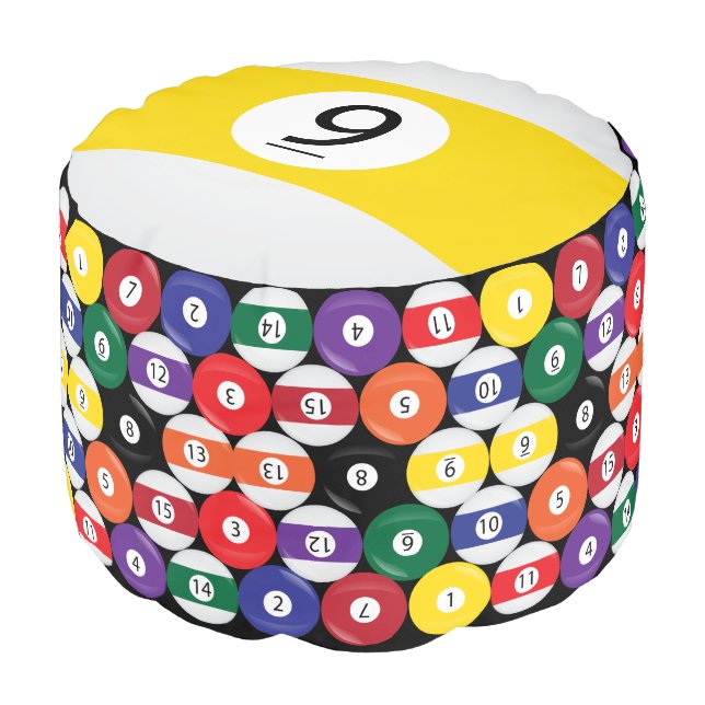Stripe Billiard Balls #9 Collect all 15 Pouf (Angled Front)