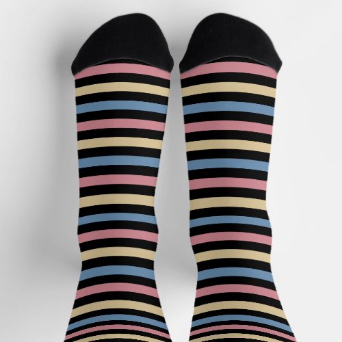 Stripe Black Gold Pink Blue Socks