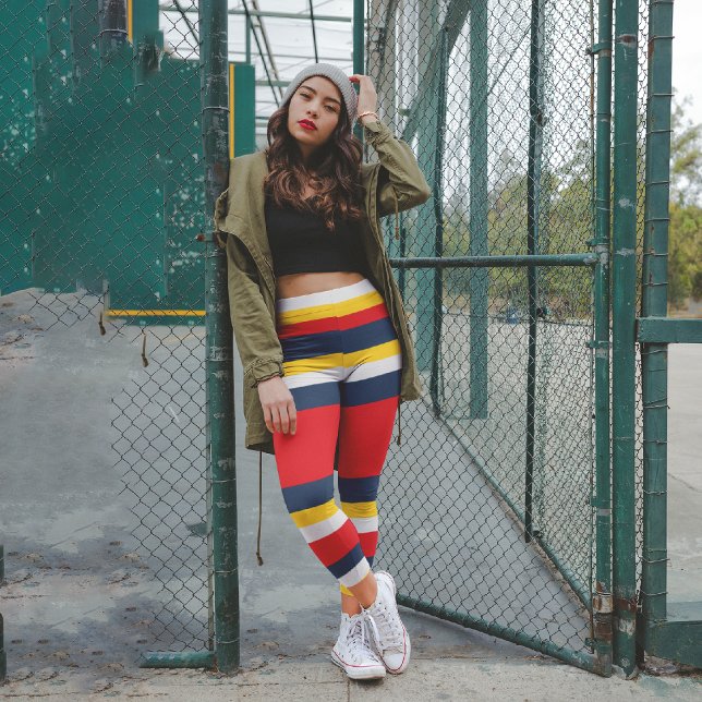 Stripe Blue Red Yellow Capri Leggings (Creator Uploaded)