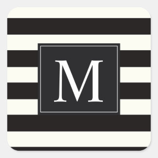 Stripe Bold black and white monogram stripe Square Sticker