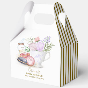 Stripe Bonjour Floral Macarons Tea Baby Shower Favor Boxes