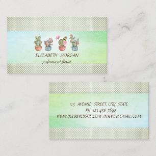 Stripe Cactus Succulent Dots Business Card