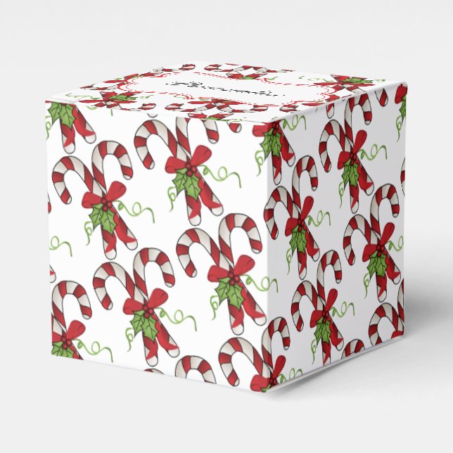 Stripe Candy Canes with Holly and Bow Favor Boxes (Front Side)