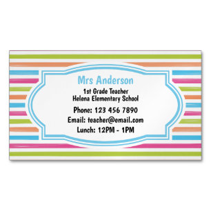 Stripe Contact the Teacher Business Card Magnet
